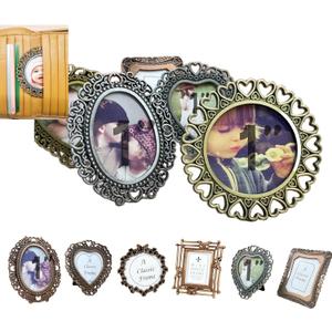 6 Pcs One-Inch Vintage Picture Frame, Assorted Colors Tiny Metal DIY Photo Frames, 1" x1 1/2" Antique Mini Picture Frame (Random Colors Random Shapes)