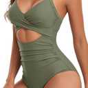 Eomenie Women's One Piece Swimsuits Tummy Control Cutout High Waisted Bathing Suit Wrap Tie Back 1 Piece Swimsuit (M)