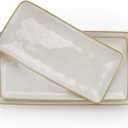 Famiware Serving Platter, Rectangular 15.67/14.1/12.6 inch Serving Dishes for Entertaining, Microwave Dishwasher Safe, Stoneware Serving Trays for Party, Turkey, Cheese, Ocean Series, Cappuccino White