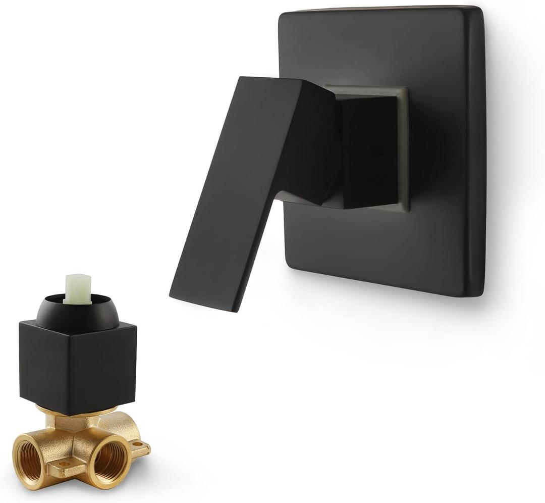 SKOWLL Bathroom Shower Valve Single Function Shower Mixer Valve, Wall Mount Single Handle Water Mixing Valve Kit Include Brass Rough In Shower Trim, Matte Black