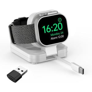 Portable Magnetic Charging Dockr for Apple Watch,Foldable Wireless Fast Charger Stand with 2.3 ft Retractable USB C Cable for Apple Watch Series10/9/8/7/6/5/4/3/2,Ultra/2/SE (White)