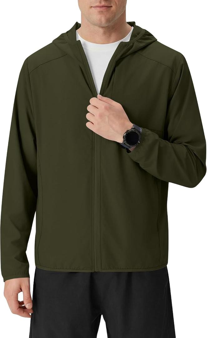 Men's UPF 50+ Sun Protection Lightweight Outdoor Hoodie Full Zip Long Sleeve Fishing Hiking Performance Shirt (Green, XXL)