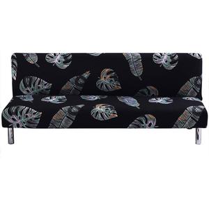 MIFXIN Armless Sofa Cover Futon Slipcover Stretch Elastic Folding Sofa Bed Non-Armrest Couch Sofa Cover Furniture Protector for Dogs Cats Pets (Black Leaves)