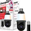 Energizer Smart 2K Light Bulb Security Camera, 1000 Lumens LED Light, 5GHz & 2.4GHz Wi-Fi Outdoor Socket Camera, Auto Tracking, Pan and Tilt, Night Vision, 2-Way Audio, Works with Google Home & Alexa (Black)
