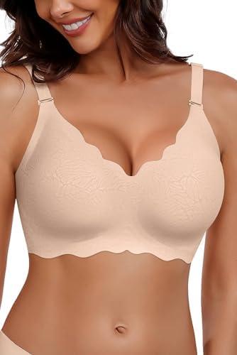HORISUN Bras for Women No Underwire V Neck Scalloped Wireless Push Up Bra with Soft Support Comfort Seamless Bralettes 3XL