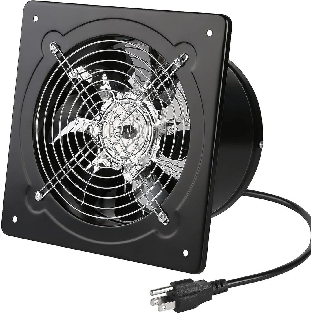 Exhaust Fan 78W Through-wall installation Ventilation Fans 110V Exhaust Fan with Plug 8 inch Exhaust Smoke Fan with Light Weight Pure Copper Motor for Kitchen Bathroom (Black)