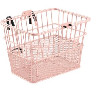 Retrospec Apollo Detachable Front Bike Basket Steel Half-Mesh with Integrated Detachable Hooks and Built-In Handle, Easy Assembly and Portability for Bicycles (Blush)