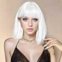 SUKRI White Bob Wig with Bangs Short Straight White Wigs for Women Silver White Bob Hair Wig for Party Cosplay Daily Use（12Inch）