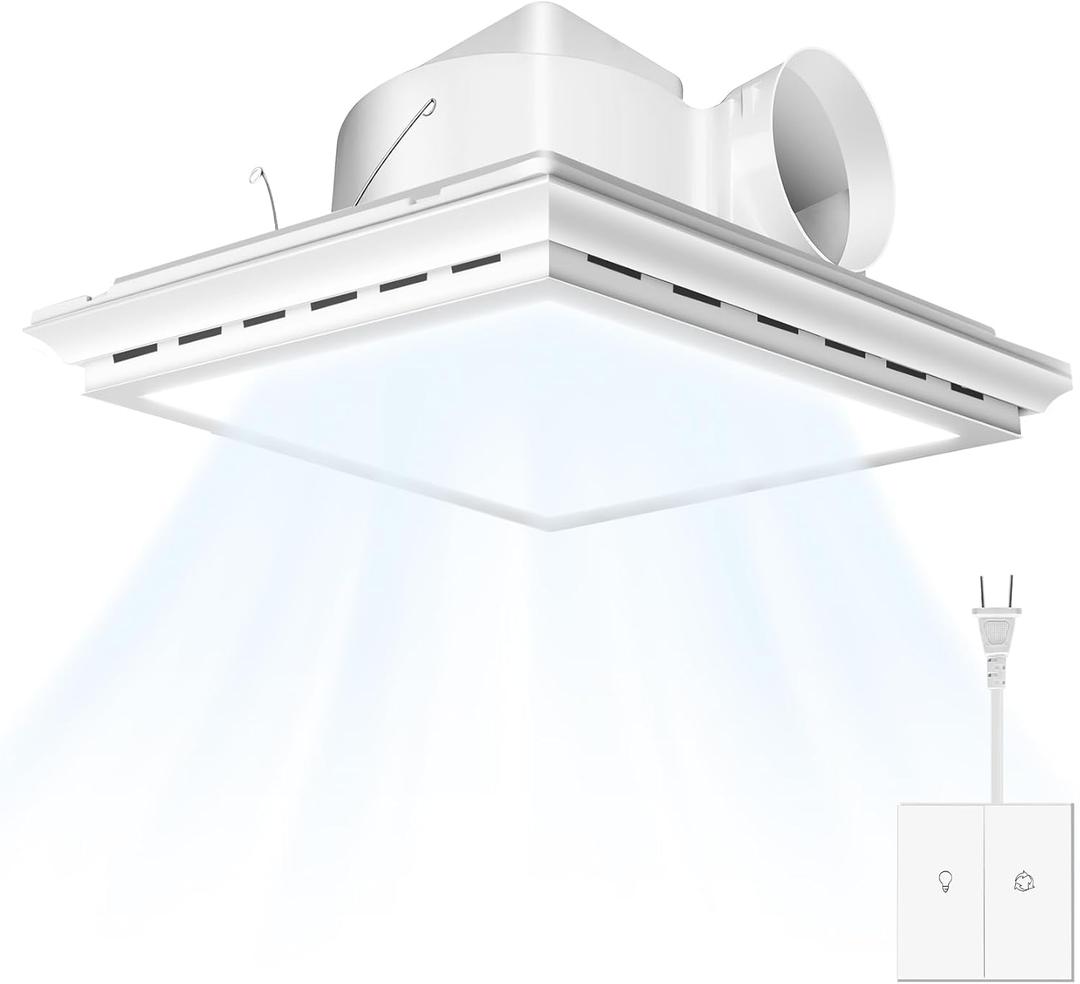 Bathroom Exhaust Fan with Light, 13" Inch Square Bath Fan Light, 141CFMCeiling Mount Ventilation Fan, Ultra Quiet 1.0 Sone Shower Exhaust with LED Lights for Home/Office Bathroom Exhaust Fan with Light, 13" Inch Square Bath Fan Light, 141CFMCeiling Mount Ventilation Fan, Ultra Quiet 1.0 Sone Shower Exhaust with LED Lights for Home/Office