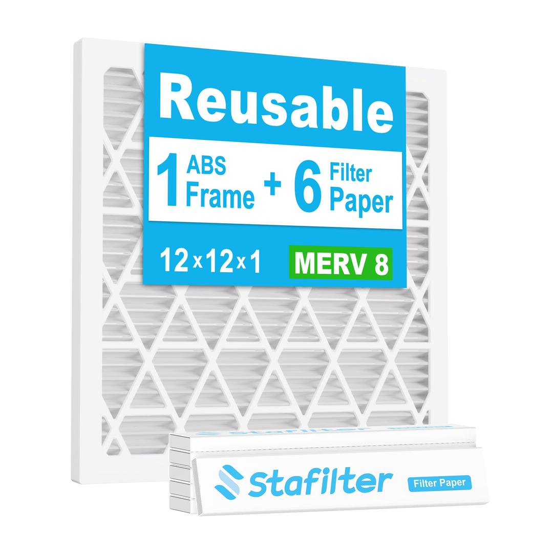 Stafilter 16x25x1 Air Filter MERV 8, 1 Foldable Frame + 6 Refills for Home AC Furnace & HVAC (Actual Size: 15.75"x24.75"x0.75") DUST, Pet, & Allergy