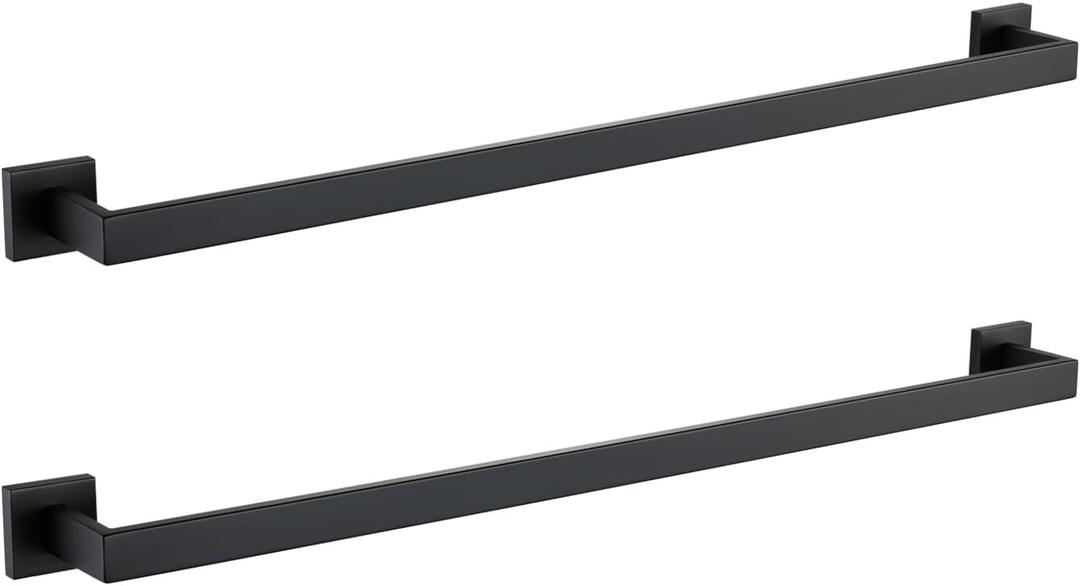 LANC Black 32-Inch Towel Bar, 2 Pack Bathroom Kitchen Single Towel Rack, 2-Pack Matte Black Bath Towel Holder Wall Mount Square Towel Hanger Towel Rod Total Length 33.5" Towel Rail,A8804-8MB