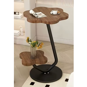 Floral Petal Design Side Table, 2-tier Cream Side Table with Metal Base, Minimalist Side Table for Living Room Sofa, Small Space