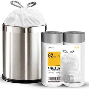 62 Counts Small Trash Bag Drawstring 4 Gallon Mini Garbage Bags for Bathroom, Kitchen, Bedroom and Office (1 Count (Pack of 62))