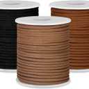 3 Rolls Flat Leather String Cord Faux Leather Suede Ribbon for Jewelry Making DIY Crafts Thin Leather String Cord for Bracelets Necklaces Shoe Accessories (Black, Light Brown. Coffee)