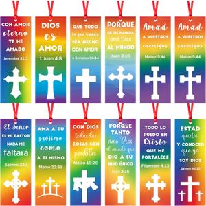 2 x Haooryx Spanish Christian Bookmark - 120Pcs Jesus Loves Me Bible Verse Book Mark Pride Day Rainbow Page Marker LGBTQ Gift Tag for Book Lovers Gift Religious Church Favor Sunday School Student Rewards