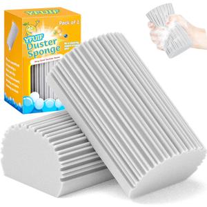 YFUIF 2-Pack Damp Clean Duster Sponge, Magic Sponge Eraser Baseboard Cleaner Tool, Dusters for Cleaning Blinds, Glass, Vents, Railings, Mirrors,Window Track Grooves and Faucets (Gray)