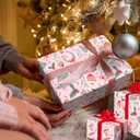 3 x GIOLAINY Pink Christmas Wrapping Paper for Girls Women Kids - Holiday Gift Wrap with Ornaments, Xmas Trees, Berries & Wreaths Designs - 4 Sheets (28 x 40 inches), Easy to Store