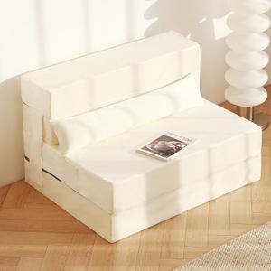 Tiita Folding Sofa Bed Couch, Twin Size Foldable Futon Chair with Pillow, Folding Sleeper Sofa Chair Floor Mattress for Guest Room, Living Room, Beige (Twin - 78.7"D x 38.1"W x 6"H)