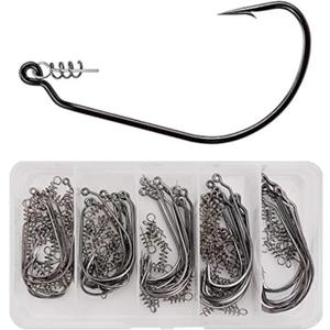 50pcs/Box Fishing Treble Hooks, High Carbon Steel Fishing Hooks Kit, Sharp & Round Bend Fishing Treble Hooks for Catfish Lures Baits Bass Fishing Accessories (Swimbait Hooks with Twistlock)