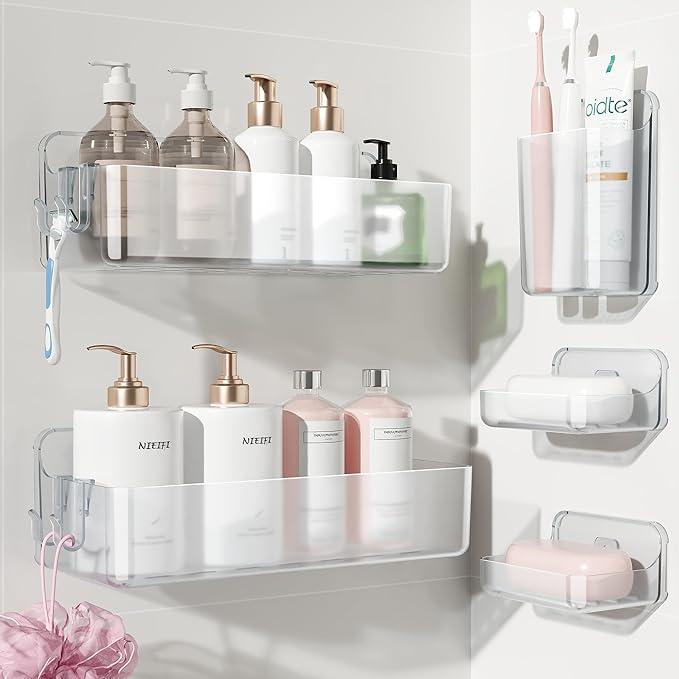 Nieifi Adhesive Shower Shelves, Clear, 5 Pieces
Rustproof ABS, Large Capacity, Removable Design, Easy-Clean, No Drilling Shower Organizer for Bathroom Storage & Home Decor