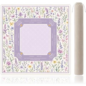 Lavender Butterfly Floral Mahjong Mat for Table with Rules | 31.5x31.5 Inch; waterproof neoprene surface, non-slip backing, printed guide for easy purple cottage garden mahjong play