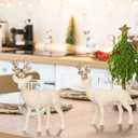 SY Super Bang 2PCS Velvet Reindeer Christmas Decorations, Beige Flocking Deer Figurine Statue Table Decorations, for Home Holiday Xmas Gift Party Decor.