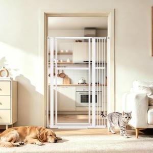 56" Extra Tall Clear Cat Gate, 37.4‑41.3" Wide Pet Gate for Doorways, White