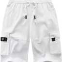 APTRO Men's Cargo Shorts Elastic Waistband Drawstring Summer Casual Cotton Big & Tall Relaxed Fit Work Shorts (3X-Large, #Pure White)