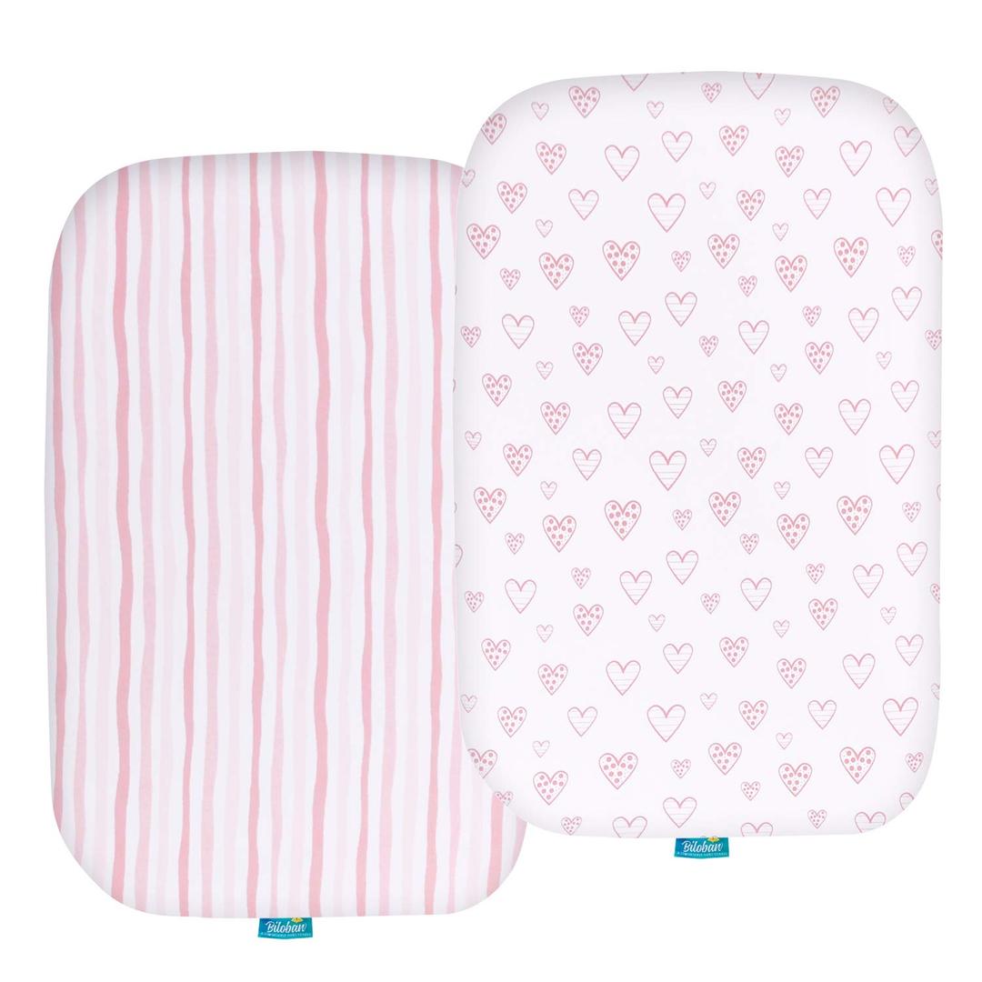 Bassinet Sheets Compatible with ANGELBLISS Baby Bassinet, Koolerthings (3 in 1) Bedside Sleeper, Pamo Babe and Ihoming Bedside Bassinet, 2 Pack, 100% Jersey Cotton, Breathable and Soft, Pink Print