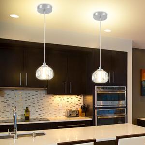 Modern Led Crystal Ball Pendant Light Kitchen Island, Mini Crystal Chandelier for Dining Room 3000K-6000k,5W Chrome