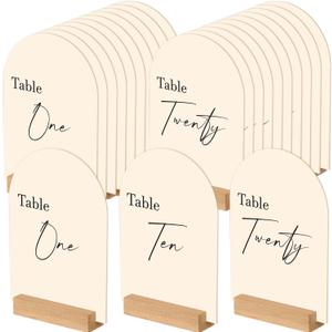 Arch Wedding Table Numbers 1-20 with Stands, 5 x 7 Inch Acrylic Table Numbers for Wedding Reception, Double Sided Tables Signs for Anniversary Banquets Party Restaurant Centerpieces Decoration