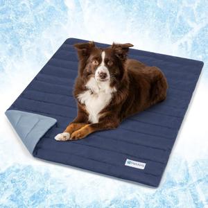 PetAmi Cooling Mat for Dog, Premium Pet Cooling Blanket for Crate Kennel, Indoor Cat Cool Sleeping Pad, Q-MAX Cold Sofa Couch Cover for Summer, Gray/Light Grey, Medium (29"x40") (Navy/Dusty Blue)
