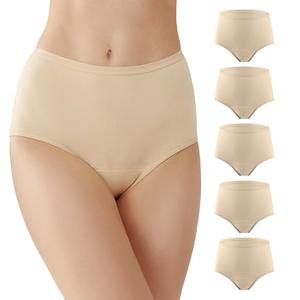 BATTEWA Incontinence Underwear for Women Washable, Leak Proof Underwear High Waist Cotton,Bladder Leakage 50ML (5Beige, 4X-Large, 5 Pack)
