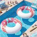 2 Pcs Ice Cream Drip Baseball Pool Floats 42.5 Inch Inflatable Swim Rings Summer Beach Pool Toys for Adult Ice Cream Baseball Party Themed Birthday Bridal Shower Party Supplies