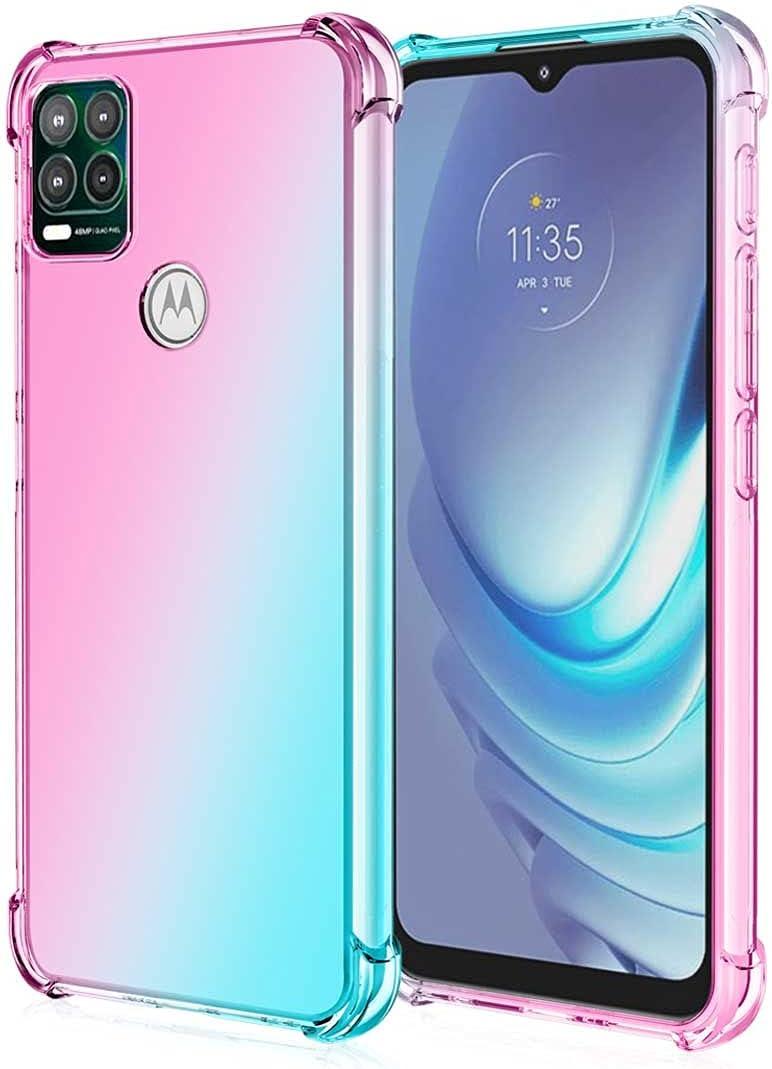 Motorola Moto G Stylus 5G (2021) Cellular Phone Case, Pink/Teal Shockproof TPU Soft Silicone