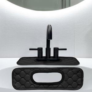 Bathroom Sink Splash Guard Oval-Hole Rectangle-Hole: AHA HOMEWARE, Faucet Mat for Bathroom Sink Oval Base , Bathroom Sink Water Splash Guard Centerset Rectangle Base (Black)