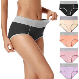 POKARLA Womens Cotton Underwear High Waist Full Coverage Briefs Soft Breathable Postpartum Panties Stretch Underpants (X-Large, Multicolored-5pack)