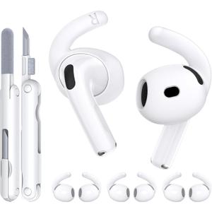 for AirPods 4 Ear Tips TNSNK 4 Paris Anti-Slip Sport Ear Hooks Soft Silicone Ear Grips Compatible with Apple AirPods 4 for Men Women with Cleaning Pen Kit and Carabiner (White)