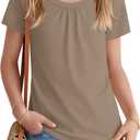 Girls' Short Sleeve T-Shirts | Scoop Neck Shirts, Summer, Sizes 5-14Y, Casual, Basic Tees, Tween, Lightweight, Soft, Loose Fit, Pleated, Cute