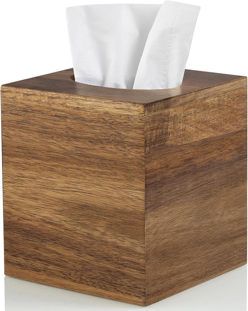 ALELION Tissue Box Cover Square - Acacia Wood Tissue Box Holder for Tabletop Night Stands Bathroom Office - Decorative Facial Cube Tissue Box Cover for Modern Farmhouse Decor, Size: Square