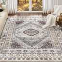 Washable 9x12 Area Rugs for Living Room: Vintage Boho Bohemian Moroccan Floral Soft Large Rug Indoor Floor No Slip Thin Carpet for Bedroom Dining Table Aesthetic Decor - Grey Brown (9' x 12')