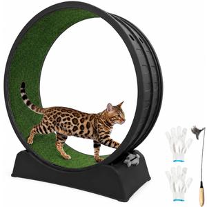 33" Large Cat Wheel for Indoor Cats, Cat Treadmill with Detachable Carpet & Teaser for Running/Walking/Training, Cats Exercise Wheel Suitable for Most Cats Kitten - Dark Black