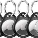 UNBREAKcable Holder for Apple AirTag 4 Pack [Hold Air Tag Securely] [Easy to Install] [Fit Tightly Design] Protective Case Waterproof TPU Shell with 304 Stainless Steel Key Ring Keychain, Black