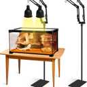 Dual Reptile Lamp Stand - Adjustable Height (15.7in to 74.3in) Metal Light Holder with 2 x 360 Adjustable Arms for Hanging Heat Lamp Fixture Dome Lampshades in Tank and Glass Terrarium