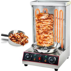 Shawarma Grill Machine, Electric Vertical Rotisserie with 2 Burners, Rotating Chicken Rotisserie Machine Broiler Gyro with Shovel