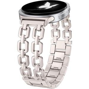 Wearlizer Metal Bands Compatible with Samsung Galaxy Watch 8 Band 40mm 44mm/Watch 8 Classic 46mm, No Gap Dressy Stainless Steel Chain Strap Wristbands Accessories for Women (Starlight)