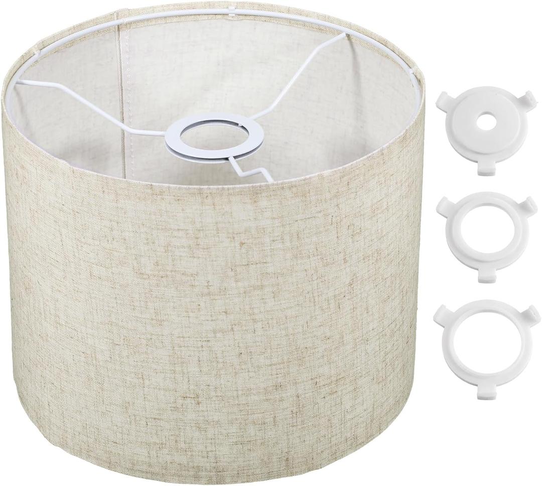 Small Lamp Shade, 9.8" Top x 9.8" Bottom x 7.9" High Beige Linen Small Drum Lampshade, Beige Large Drum Lamp Shades for Table Lamps Floor Lamps ChandelierLamp, Easy Assembly Required