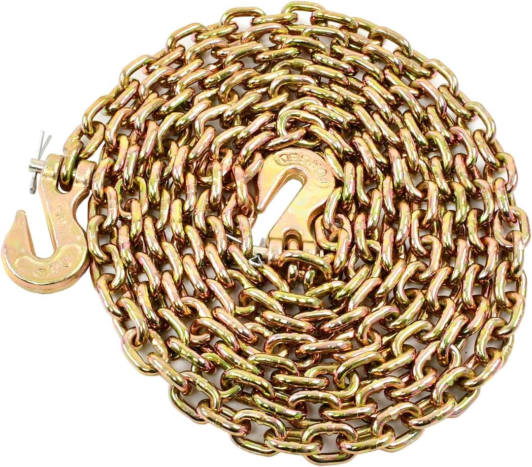 1/4 Inch x 12 Feet Transport Binder Chain G80 Safey Tow Chain with Grab Hooks 3300 Lbs Safe Work Load for Transporting Towing Tie Down Binding Equipment