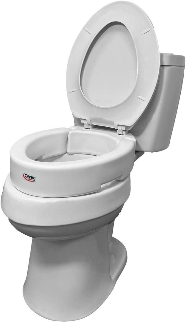 Carex Hinged Round Raised Toilet Seat Riser, Adds 3.5 Inches of Height, 300 lbs Capacity, Elevating and Raising Seat for Elderly and Handicap, Universal, Slip-Resistant, White