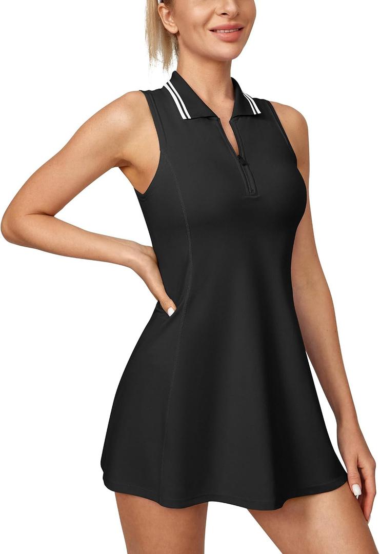 Heathyoga Athletic Dress for Women Golf Dresses for Women Tennis Dress with Shorts Underneath for Workout Active with Pockets (Black)